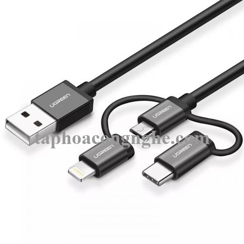 Ugreen 30783 0.5M màu Đen Cáp sạc đa năng USB sang TypeC + Micro + Lightning US186 30030783